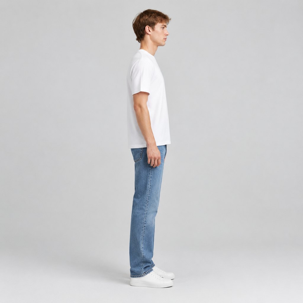 White heavyweight cotton basic t-shirt worn by a model, front view — view 3