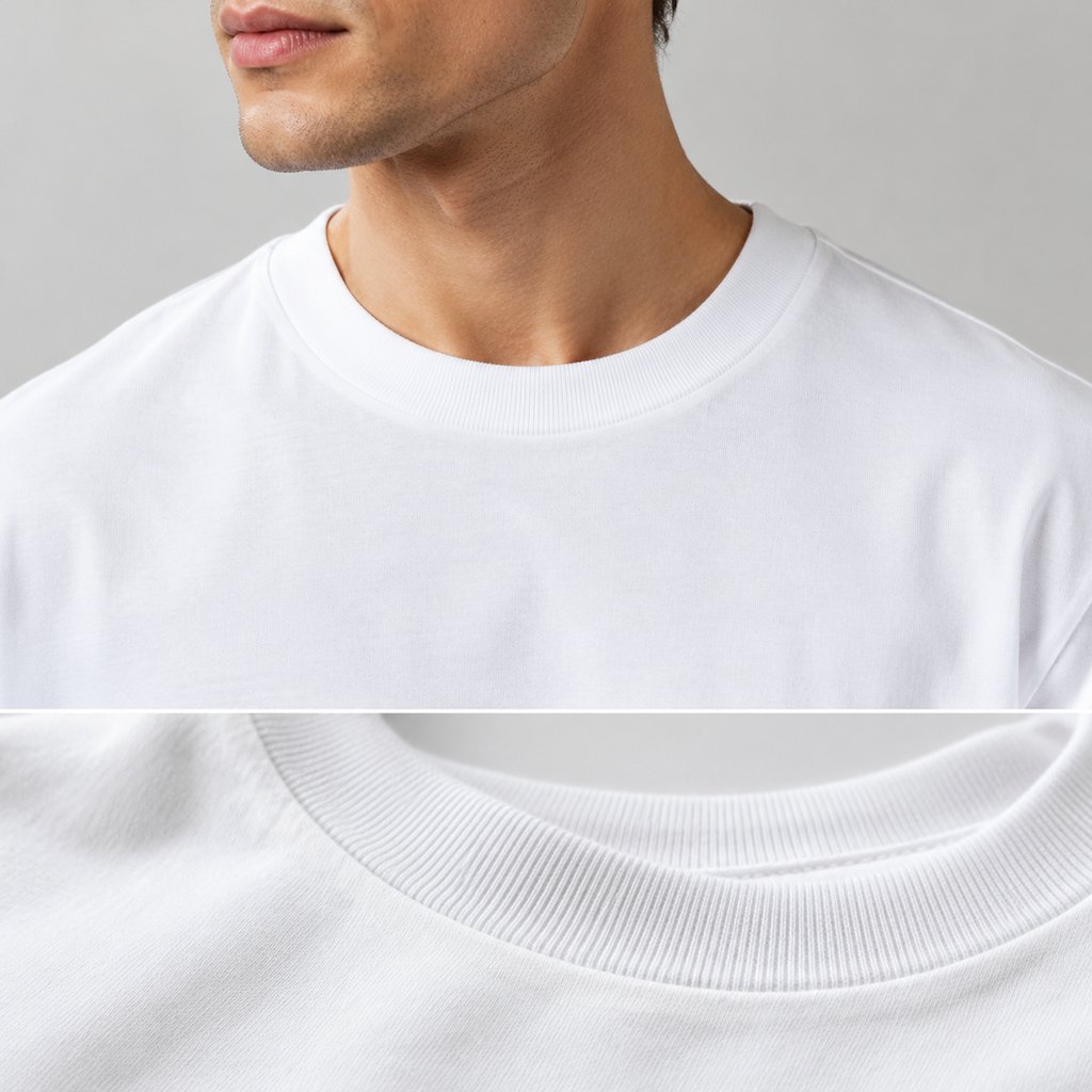 White heavyweight cotton basic t-shirt worn by a model, front view — view 5